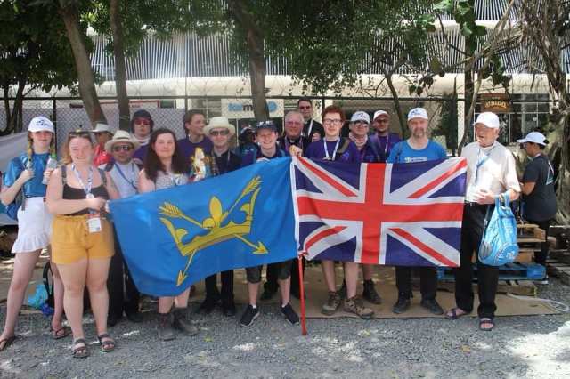 A group from Suffolk celebrating World Youth Day in Panama, in 2018, presents the county flag.
